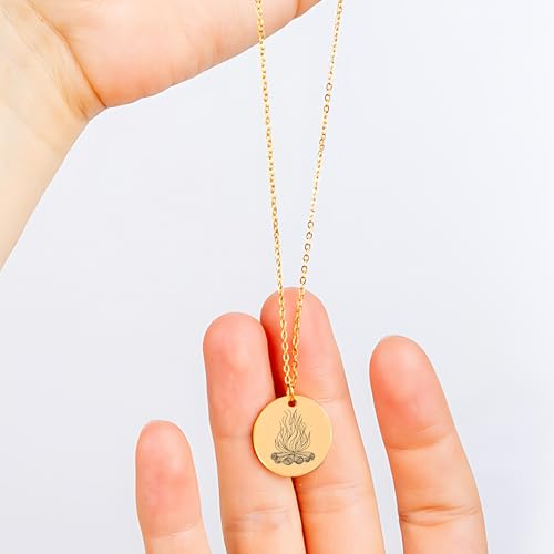 Custom Campfire Necklace - Personalized Engraved Fire Pit Pendant Jewelry, Sentimental Outdoor Charm Gift for Women and Men, Cozy Campfire Memories Necklace for Nature Lovers2