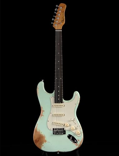 KGD Relic Electric Guitar,Roasted Maple Neck and Rosewood fingerboard,Bone Nut,6-String Relic Guitar,Professional/Full Size/Electric Guitars for Adults (Surf Green)