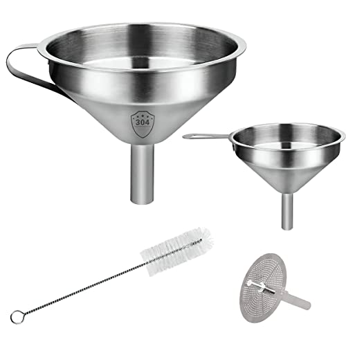 Entonnoir Inox avec Filtre, XiXiRan 2 Tailles(Ø7.8/13cm) Entonnoir de Cuisine en Acier Inoxydable...