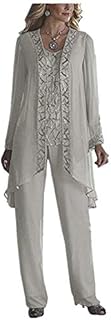 Women's Chiffon 3 Pieces Formal Mother of The Bride Pant Suits with Appliques