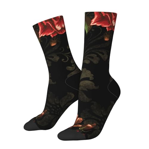 Calcetines Hombre Mujer Elegante Flower Negra Grabada Humedad Wicking Cómodos Calcetines La Bici, Para Baloncesto, Deporte, Caminar, 40cm