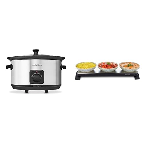 Image of Morphy Richards Buffet Serving Bundle, 6.5L Slow Cooker & Cordless Warming Tray, Functions, Social Events, Energy Efficient Cooking, Easy to Use, Stainless Steel, 461013/486000