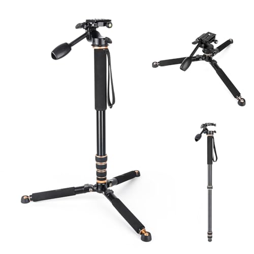Image of Koolehaoda 71.6 inch Camera Monopod with 3-Way Pan Tilt Head & Detachable Feet | Aluminum Tripod & Monopod Photography Unipod Stick for DSLR, Camcorder, Vlog & Sports Shooting