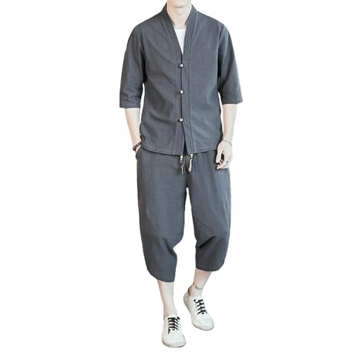 Veste boutons grenouille homme ensemble lin haut de gamme gris