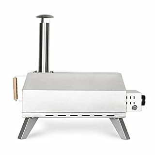 H.Koenig Four à gaz pour Pizza GINO440, Inox, Surface de 30,5x30,5 cm, Pierre en cordiérite à Pizza, jusqu’à 450°C, Porte et Cheminée amovible, Thermomètre intégré, Pelle à Pizza intégré