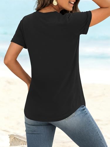 Image of ANRABESS Womens Short Sleeve V Neck Tops Summer Casual T-Shirts Blouses 2026 Spring Trendy Beach Vacation Clothes