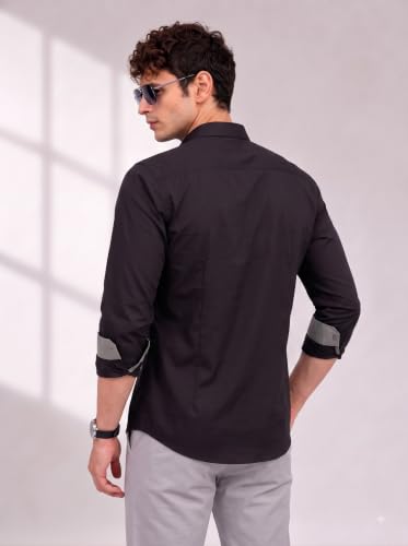 Image of Diverse Men's Cotton Shirt for Men | Regular Fit Full Sleeve Solid Casual Shirt with Spread Collar, Stylish Pocket Design, Standard Length | Formal Office Wear