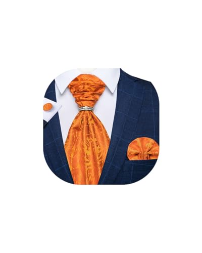 Image of DiBanGu Silk Woven Ascot Cravat with Pocket Square Set for Men | Paisley Ascot,Wrinkle-Resistant,Silky Smooth,Easy to Match,Cufflinks,Tie Ring,Wedding,Ceremonies,Party Occasions,Banquet