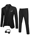 COOFANDY Mens Suits 3 Piece Casual Suit Jacket Regular Fit Tuxedo Set for Wedding Dinner Prom Black