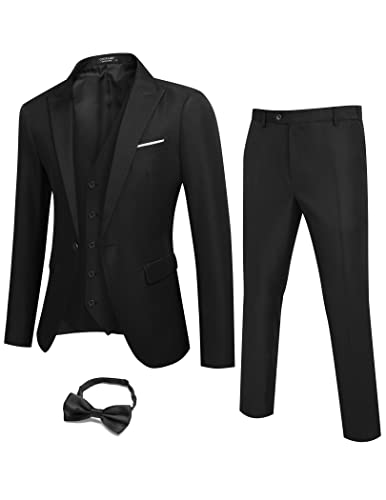 COOFANDY Men 3 Piece Suit Slim Fit Tuxedo One Button Prom Suits Blazer Jacket Vest Pants with Tie