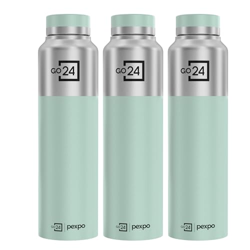 Stainless Steel Water Bottle Crown Silver-Sea Green 950ml | Pack of 3 Steel Cap Lightweight single-wall water bottle with leakproof lid, BPA-free, ide