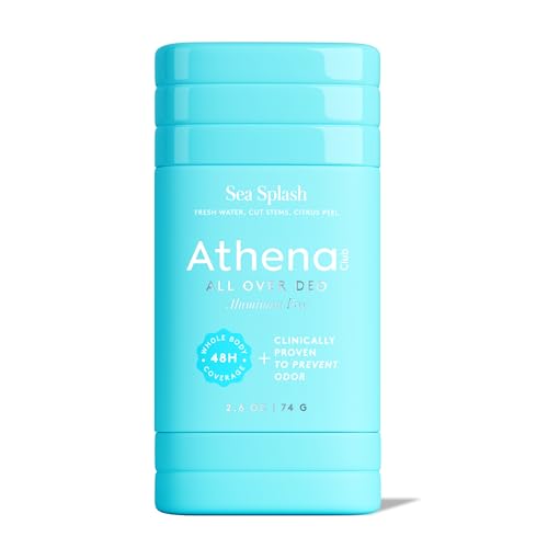 Athena Club All Over Deo Natural Deodorant Stick for Women Aluminum Free Whole Body Deodorant 48 Hour Odor Protection Goes On Clear Sea Splash Fresh Scent 2.6 oz