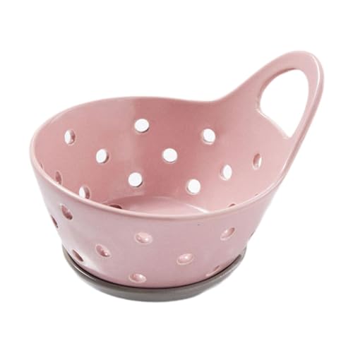 FLCPJGV Ciotola Scolapasta Frutta Recipiente Centrotavola in Ceramica Resistente con Vassoio Adatta a Pranzo Decorazione Cucina Sala, Rosa