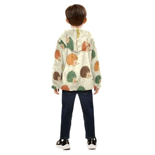 Colorful Hedgehogs on Cream Toddler Fleece Jacket Girl Boys Hooded Fleece Jacket Coat Warm Outwear Zip-up 3-10T4