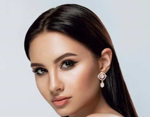Image of Nilu's Collection 18k Rose Gold Plated Clip On Hoop Earrings, Stylish Women Earrings, Fancy Zircon Copper Bali Earrings for Women and Girls (Drop design)