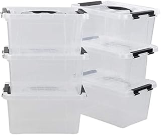 Bringer 5.5 Liter Clear Storage Box Containers, 6-Pack Plastic Latching Box with Lid, F