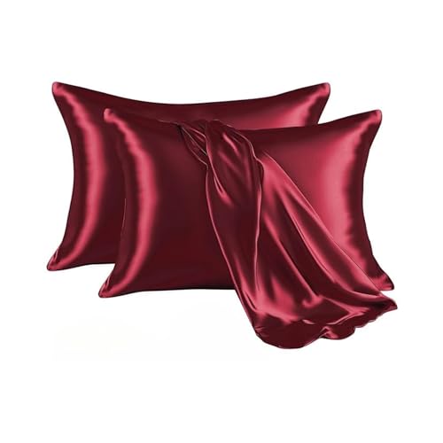 Image of Satin Pillow Covers Pack of 2 Set (28 x 18 Inch) (Maroon)