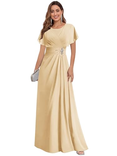 GUKARLEED Women’s Mother of The Bride Dresses Scoop Neck Short Sleeve A-line Formal Dress for Mother Groom Wedding Guest Gown4