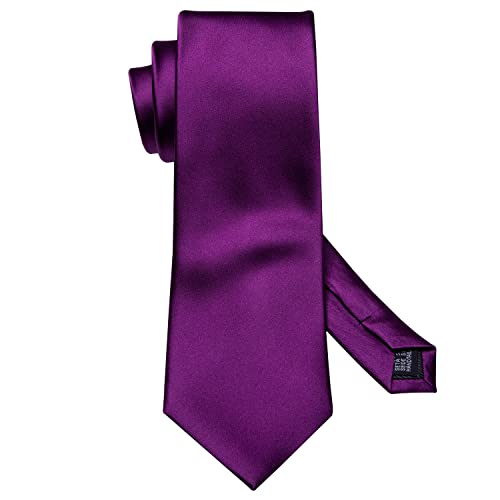 Image of Barry.Wang Plain Men Silk Ties Extra Long Satin Necktie for Wedding Business Handkerchief Cufflinks Set Solid Colors