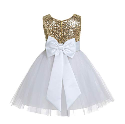 Sequins Tulle Flower Girl Dress Junior Bridesmaid Dress Princess Dresses 123T 4 Gold/White