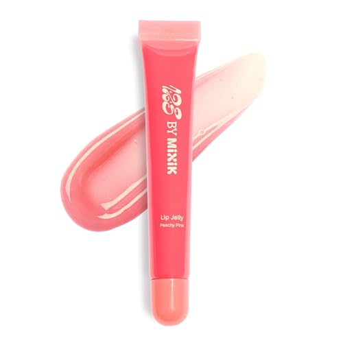MIXIK 123 Lip Jelly, Sheer Glossy Lip Gloss with Vitamin 10 Complex & Nourishing Oils, Hydrating, Vegan, Cruelty-Free, Non-Sticky Jelly Lip Stain, 0.3 fl oz (9ml) (Peach Pink)