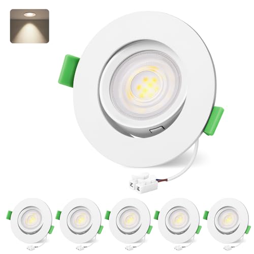 YindaLux 6x Foco empotrable LED 230V 5W 550LM 45° Orientable IP44 Spot de techo 4000K Luz neutra Spot LED Taladro 68mm Luz empotrada Plana GU10 Spots empotrable para Baño Salón Blanco, No regulable