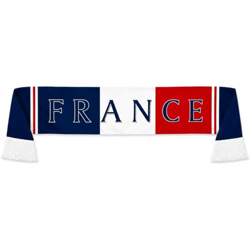 JOVYTH Lot De 1 Écharpe Fan France – Écharpe Tricolore Avec Logo France, Longue Écharpe Tressée Pour Hommes & Femmes, Parfaite Pour Matchs De Foot, Fan...