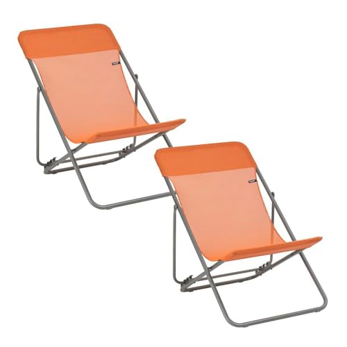 Lafuma MOBILIER - Lot De 2 Transats Jardin Pliants Multi-Positions - Maxi Transat - Batyline® Iso - Orange Clementine - Fabriqué en France - BDL0003_9949 - Garantie 5...