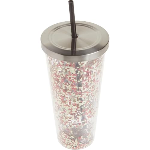 Spoontiques - Glitter Filled Acrylic Tumbler - Glitter Cup with Straw - 20 oz - Stainless Steel Locking Lid with Straw - Double Wall Insulated - BPA Free - Elvis Presley