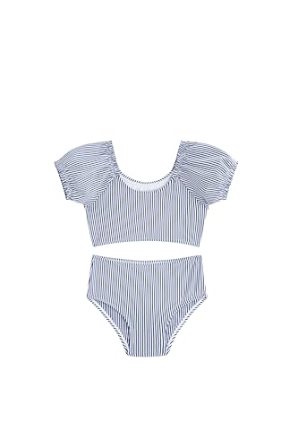 Image of LIZENS Two-Pieces Girls Swimsuit Puff Sleeve Beach Bathing Suit Stripe Bikini Sets