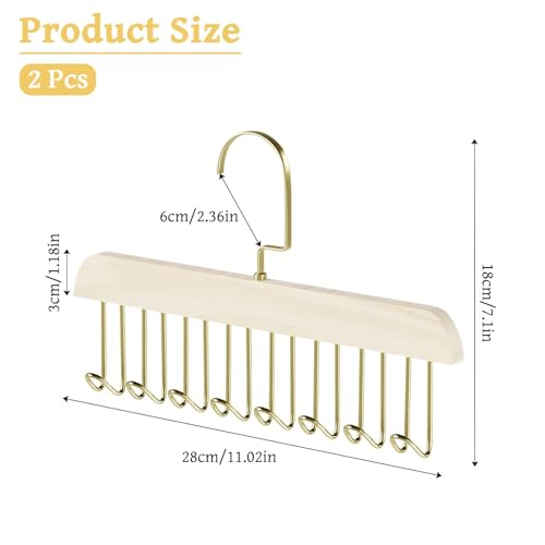 Gürtelhalter Kleiderschrank, 2 Stück rutschfest Holz Kleiderbügel Krawattenhalter mit 8 Haken 360 Grad Drehbarer Krawattenbügel Schalhalter Gürtel Schal Organizer Aufbewahrung (Milchig)