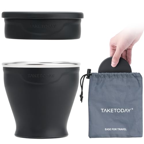 TakeToday Collapsible Travel Cup 8 Oz Silicone Foldable Water Cup BPA-Free with Lid & Waterproof Bag - Drinking Cup Set for Camping Outdoors & International Travel Charcoal