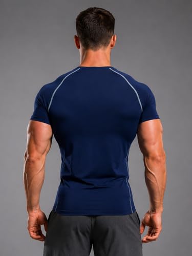 Image of CHKOKKO Men's Compression Gym T-Shirt for Running, Workout, Training, Sports & Activewear | Quick Dry Breathable Stretch Fabric | Body Fit Half Sleeve Athletic Sports Tee for Men
