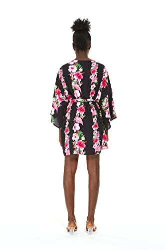 Women Open Front Lightweight Kimono Tops In Pink Hibiscus Vine Black One Size #TOP1