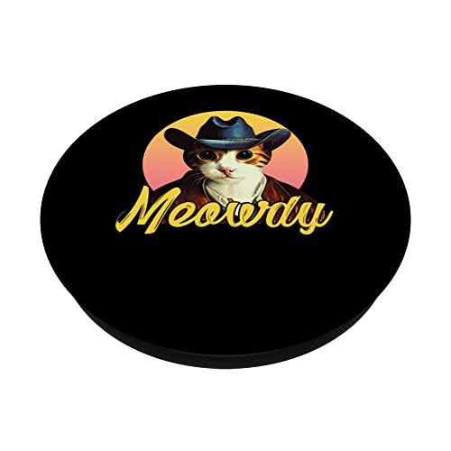 Meowdy Funny Country Music Cat Cowboy Hat Cool Cute PopSockets Swappable PopGrip, Black - Image 2