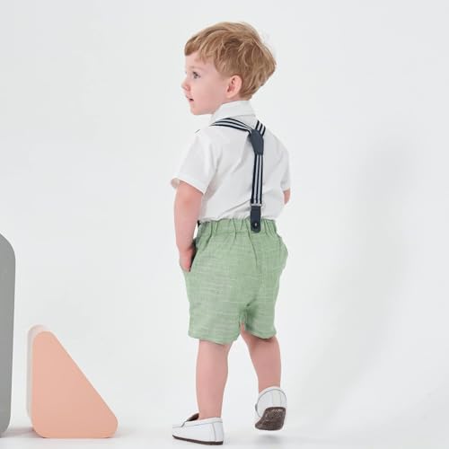 Image of Baby Boy Formal Short Set Toddler Summer Gentleman Outfit Kid Short Sleeve Bowtie Shirt Suspender Shorts Suit