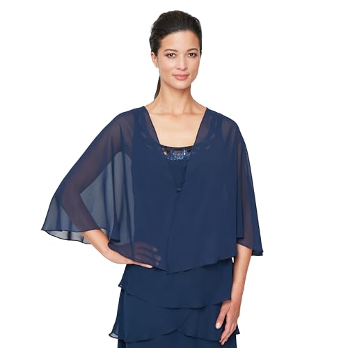 S.L. Fashions womens Poly Chiffon Shrug Jacket Blouse, Navy, Large-X-Large US