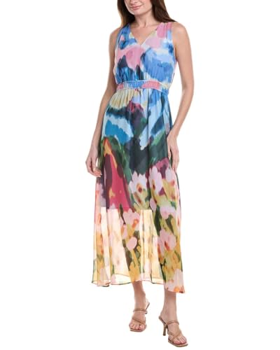Robe midi col en V Anne Klein sans manches pour silhouette élancée et légère