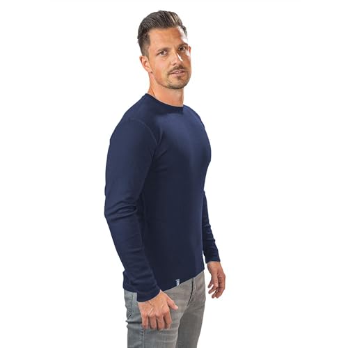 ALPIN LOACKER 100 Merino Langarmshirt Herren 230g/m2 I Feinste Merinowolle Unterwäsche I Langarm Wandershirt I Thermooberteil für Outdoor und Sport Navy L