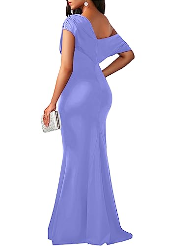 Image of YMDUCH Women's Sleeveless Off Shoulder Long Formal Party Dress | Backless,Stretch,Fitted,Mermaid,One Shoulder,Bodycon,Elegant,Slim,Formal,Solid,Evening,Wedding Guest,Bridesmaid,Maxi