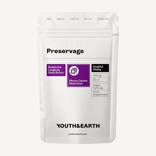 Youth & Earth Preservación (Trans Resveratrol, Curcumina, Quercetina y Bioperina) 410 mg - Suplementos de Resveratrol para Activación de Sirtuinas - 60 Cápsulas