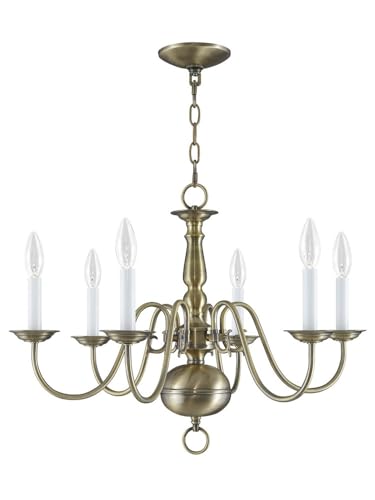 Image of Livex Lighting 5006-04 Williamsburgh 6 Light Black Chandelier, Black /Antique Brass