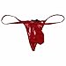 Mens Sexy Underwear Boxer Briefs Solid Color Low Waist Lace Bikini T-Back Novelty Erotic G-String Underwear Sleepwear Red