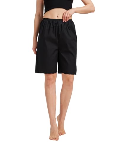 Image of Women Cotton Half Slip Pettipants for Under Dress with Lace Trim Victorian Pajama Pants
