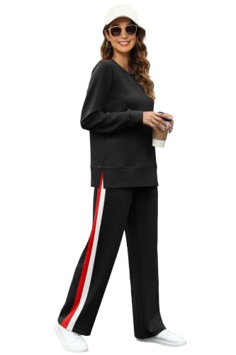 Image of OFEEFAN Women's 2 Piece Lounge Set Travel Airport Outfits Side Slit Tracksuit Wide Leg Loungewear Baggy Comfy Sweatsuit S-3XL