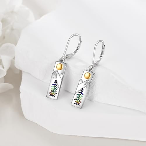 YFN Mountain Earrings 925 Sterling Silver Abalone Dangle Drop Mountain Jewelry Gift for Skiers, Hikers, Campers, Climbers and Nature Lovers2