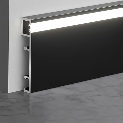 Lot de 4 plinthes LED, en aluminium, 50 mm x 2500 mm, noir mat, 10 m au total, montage en surface, éclairage latéral, plinthe murale avec lumière LED