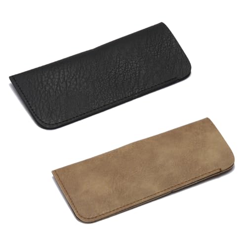 IBXWMNG Ensemble de 2 étuis souples en PU pour lunettes de lecture et de soleil avec sac de voyage portable - Pochette pratique pour hommes, femmes et enfants