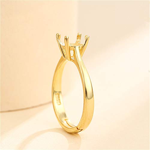 Ring Setting for 4.5mm/5.5mm/6.5mm/7.5mm Round Faceted Gemstones Ring Base Gold Plated 925 Silver Adjustable Ring Blank SR0142 (matte yellow gold,5.5mm)