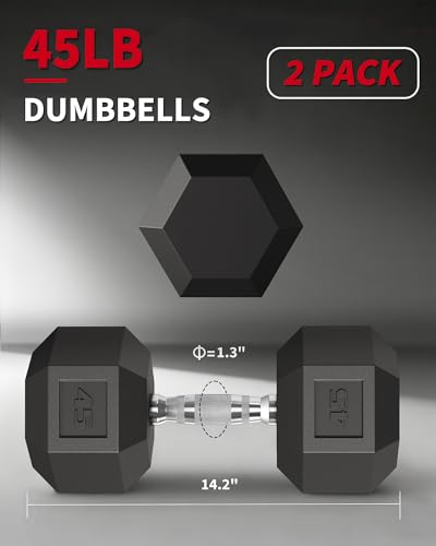 Garvee 5-50 LB Hex Dumbbell Set of 2, Hand Weights Dumbbells Pair with Cast Iron Core, Rubber Encased Coating and Textured Carbon Steel Handle for Home Gym Strength Training - Image 4